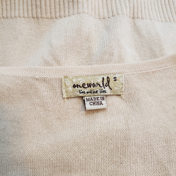 ONE WORLD Beige Embellished Cardigan Sweater Top Small S - Picture 6 of 7
